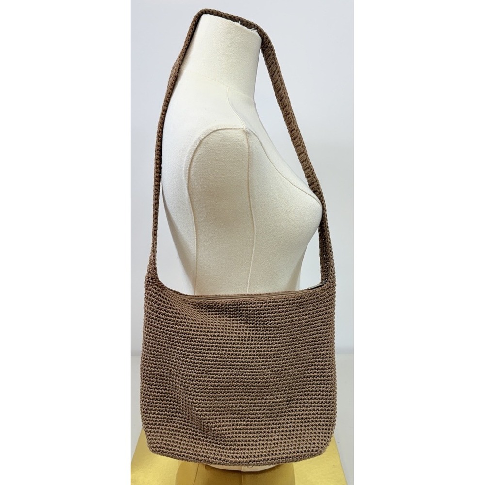 Vintage The Sak Handmade Hobo Bag Tan Brown Crochet Lined Indonesia FLAW